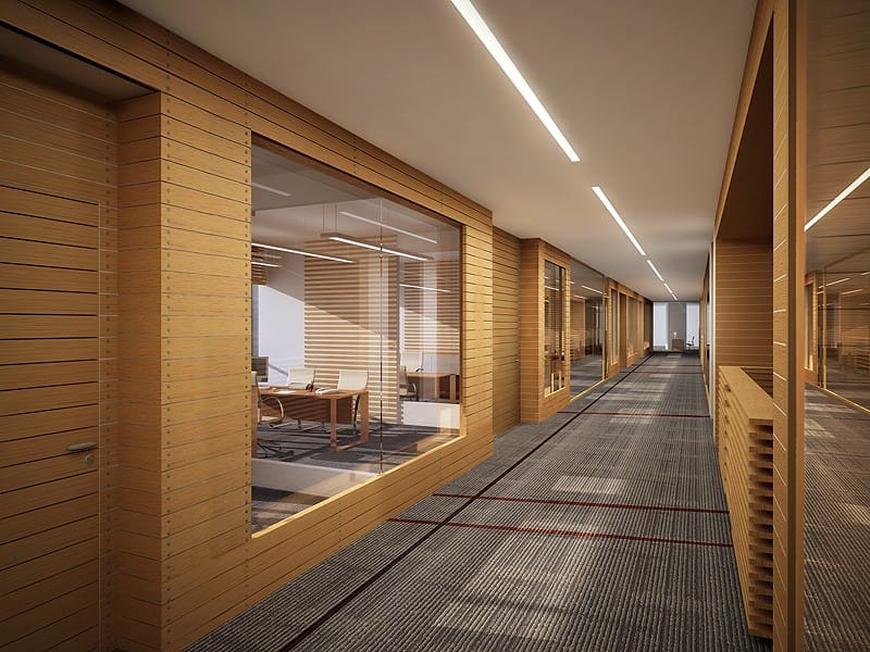 Коридор со стеклянными кабинетами