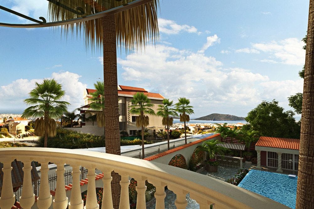 Балкон со стеклянным навесом и коваными элементами