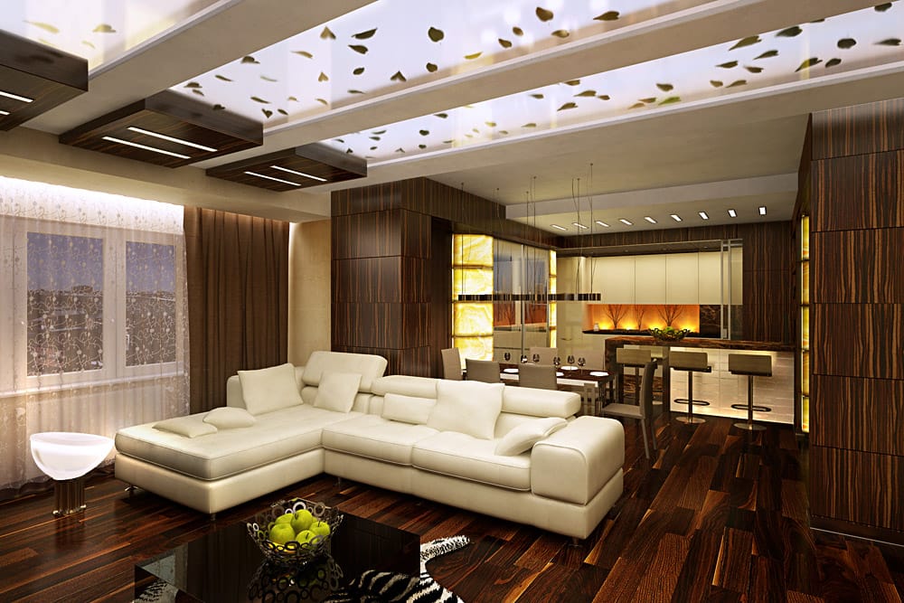 Гостиная с белым диваном