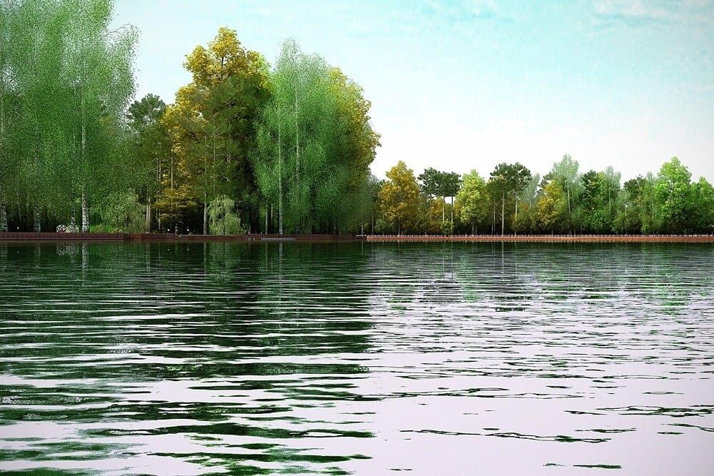 Скамья и фонарь на берегу