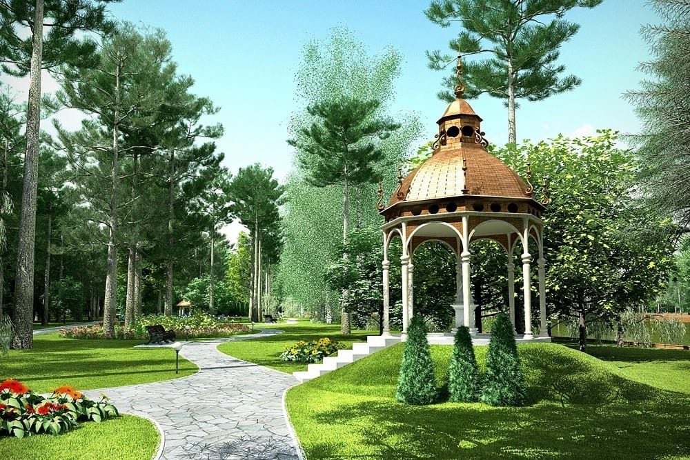 Беседка с луковичным куполом на насыпном холме